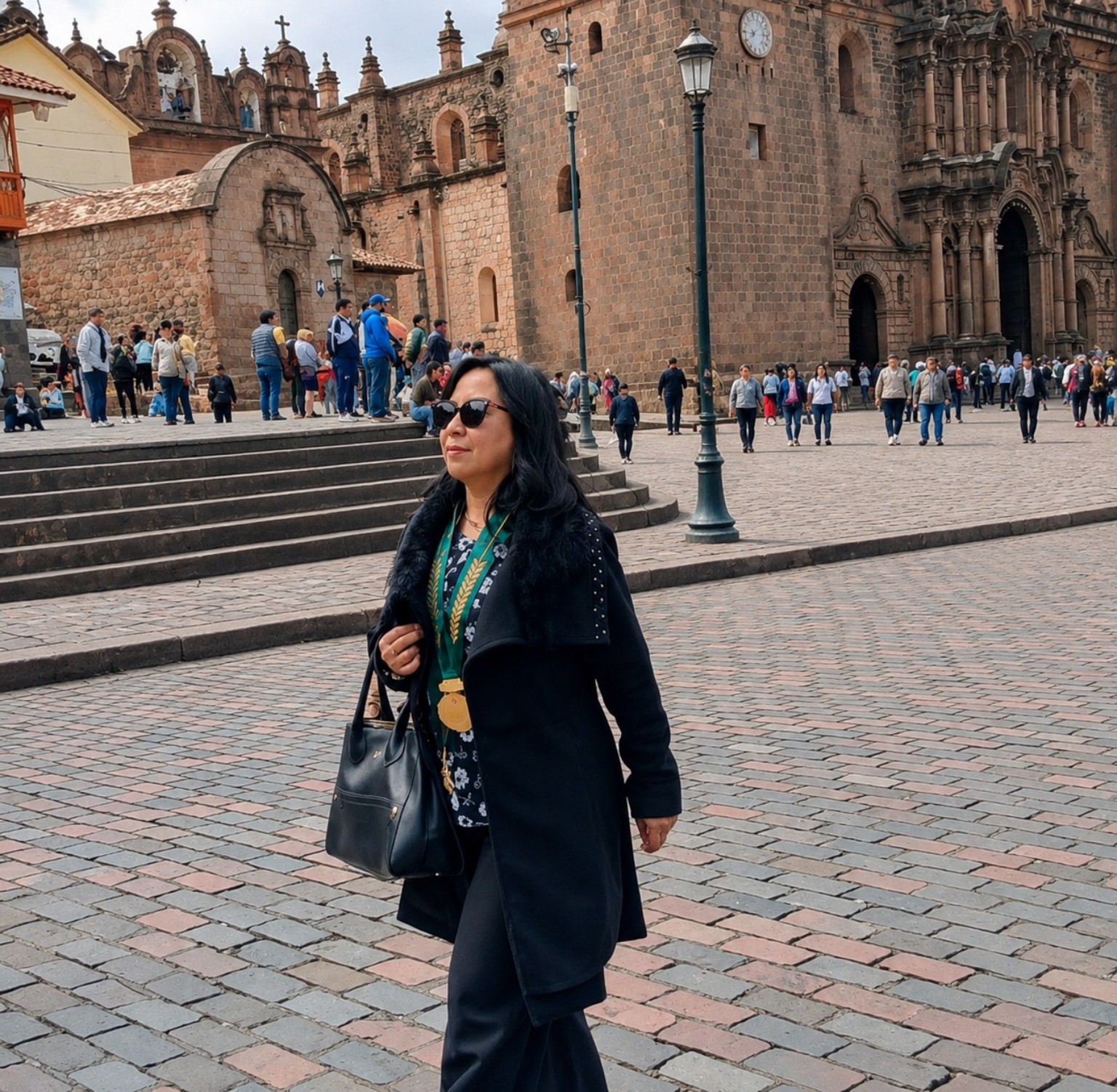 Dra. Liliana Coronado Gamarra en la Plaza Mayor del Cusco